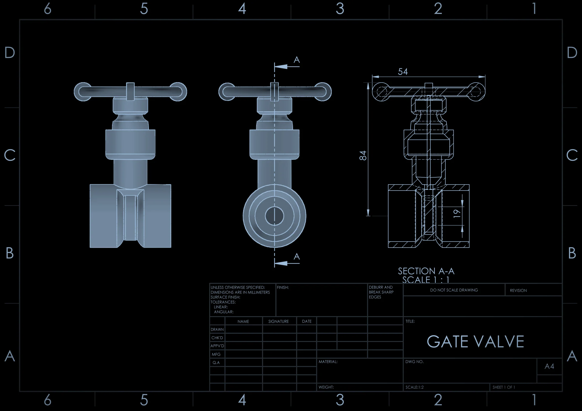 Gate valve technical drawing